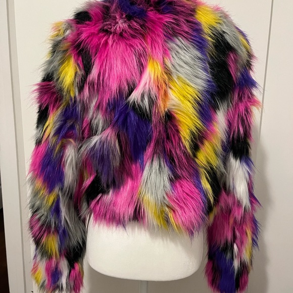 MULTICOLORED FAUX FUR COAT - Elle Multi Faux Fur Jacket - Sold out online! - Picture 4 of 8